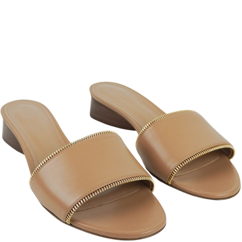 Paul Andrew Tan Leather Slide Sandals